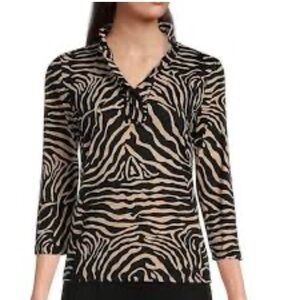 J McLauglin Catalina Cloth Durham ruffled zebra print 3/4 sleeve top sz L